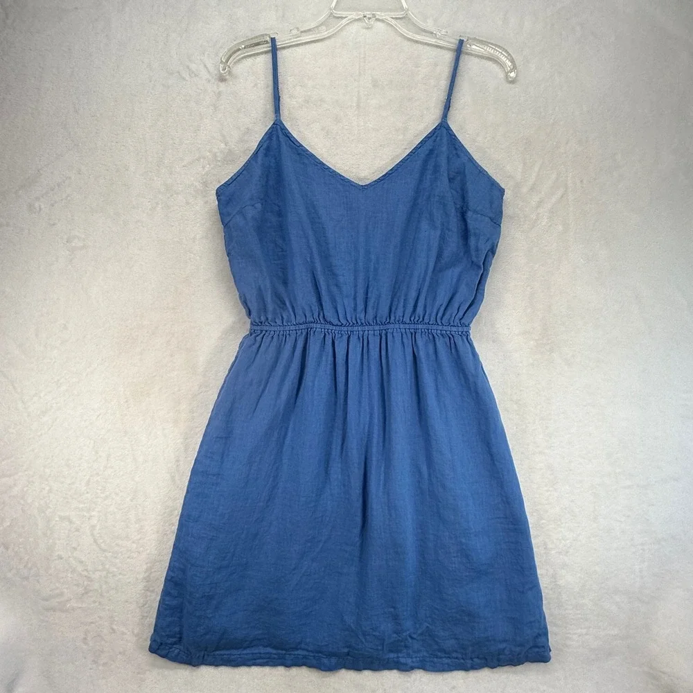 J.Crew Linen Blend Sun Dress‎ Adjustable Straps Blue Casual Summer Medium